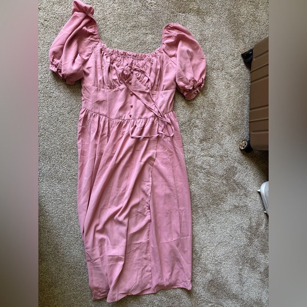 Pink Puff Sleeve milkmaid dress